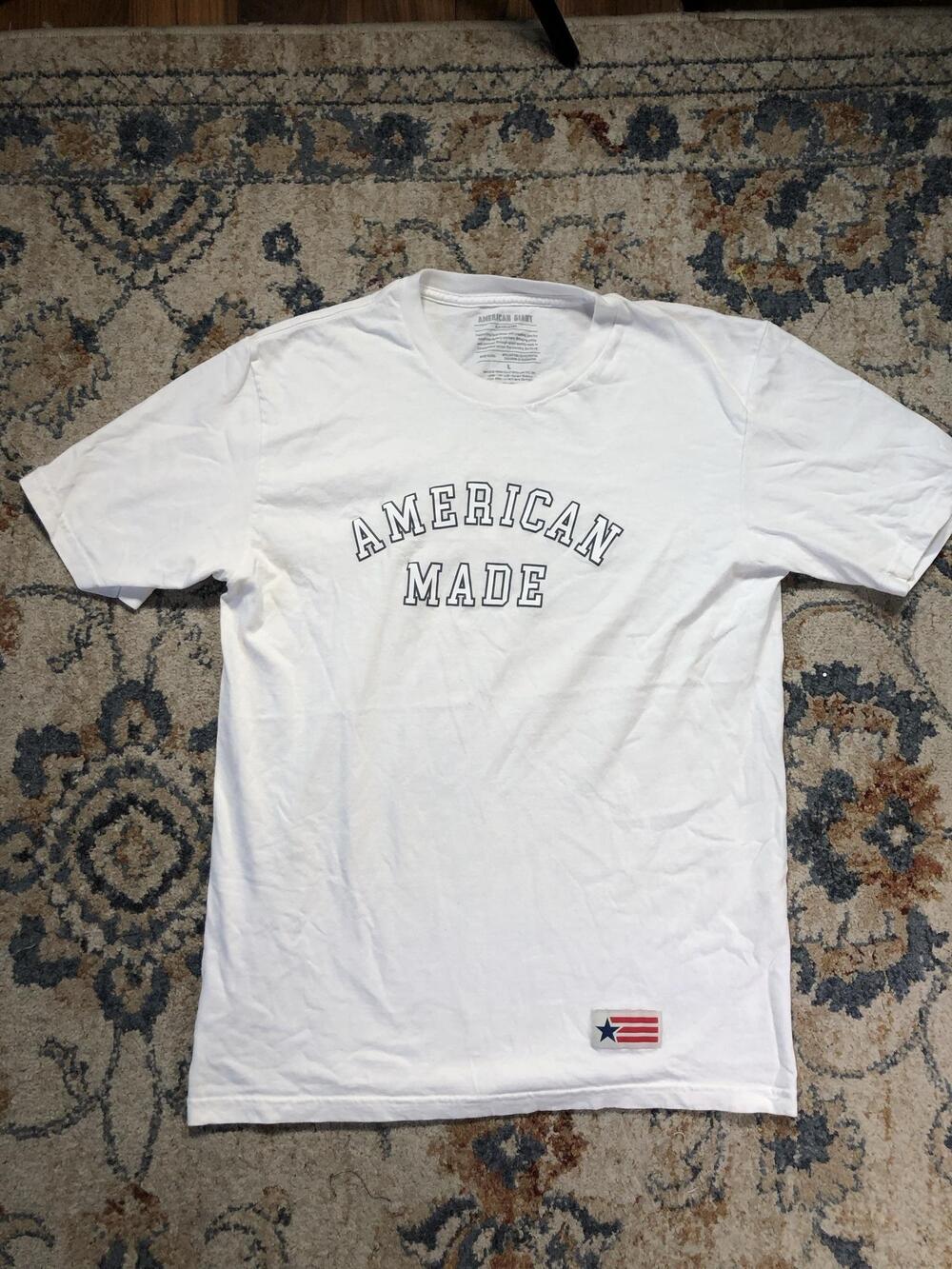 American Giant Shirt Mens Large White Short Sleeve American Made Graphic Tee USA